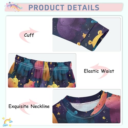 Pajama Sets Long Sleeve Colorful Hippo Pattern Print Soft Comfy Sleepwear 2 Piece PJS 3-8T4