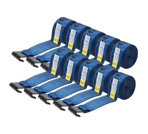 Mytee Products 10 Pack Winch Straps 4" x 27' Blue Heavy Duty Tie Down w/Flat Hook WLL# 5400 lbs - 4 Inch Cargo Control for Flatbed Truck Utility Trailer