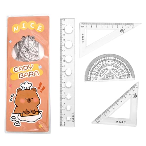 定規セット - カピバラ定規セット 学生と子供向け | かわいい幾何学数学ツールキット 三角スケール分度器ストレートスケール | 勉強机の教室に | ポータブルお絵かきメジャー