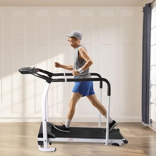 Image of Walking Treadmill with Long Handrail for Balance, Treadmills for Home Small, Powerful Walking Running Machine with Heart Rate Monitoring
