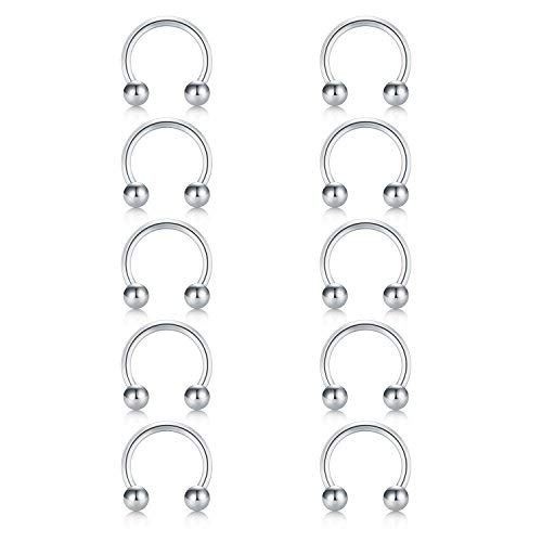 Briana Williams 10pcs Anillos Circulares de Herradura de Plata de Acero quirúrgico para el Labio, joyería Piercing tabique