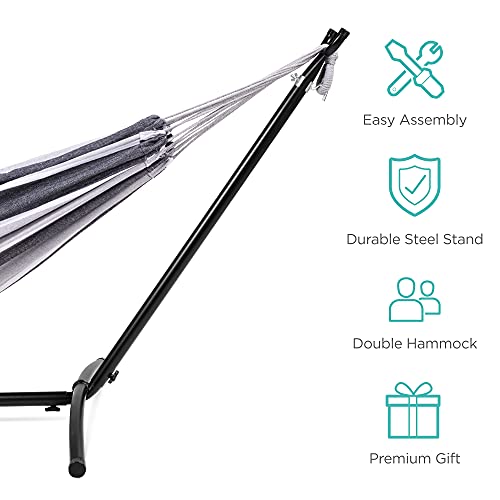 Best Choice Products 2-Person Double Hammock With Stand Set, Indoor Outdoor Brazilian-Style Cotton Bed For Backyard, Camping, Patio W/Carrying Bag, Steel Stand, 450Lb Weight Capacity - Steel #TOP3