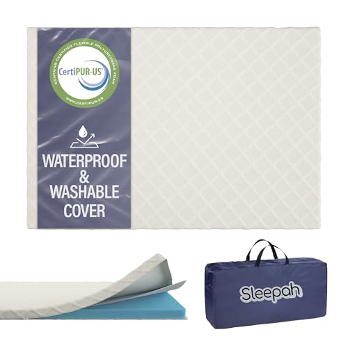 Image of Sleepah Pack and Play Mattress Foam Pad 38 x 26 x 1.5 for Playpen, Portable Playyard Mattress - Soft Waterproof Washable & Removable Cover Breathable Topper