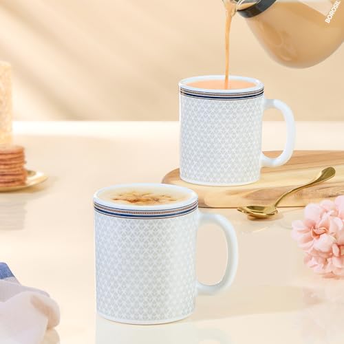 Image of Larah by BOROSIL 320ml x 2pc Opalware Starlight Tea /Coffee Mug Set, Microwave & Dishwasher Safe Embossed Design Crockery Ideal for Daily Use & Gifting