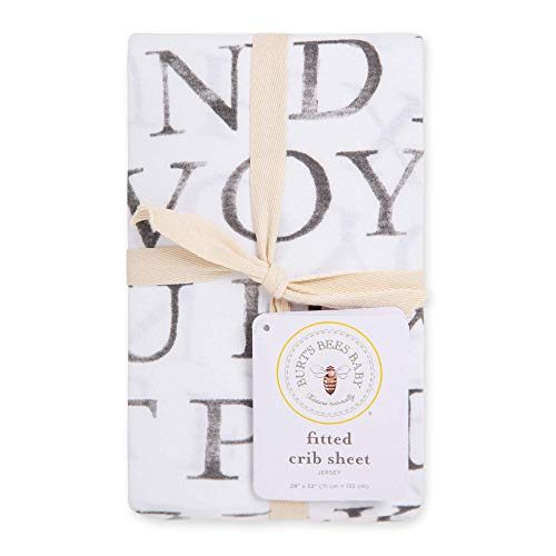 Image of Burt's Bees Baby - Fitted Crib Sheet, Boys & Unisex 100% Organic Cotton Crib Sheet for Standard Crib & Toddler Mattresses, Letter Bee, One Size , 28x52 Inch (Pack of 1)