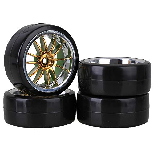 Mxfans 4PCS RC1/10 On Road Car Drift Smooth Wheel Tires & Plastic Plating Golden...