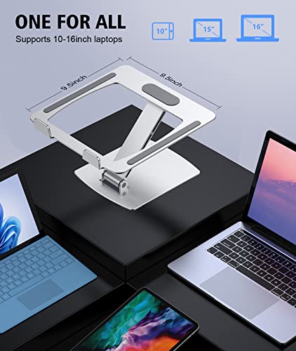 Stoon Laptop Stand Adjustable Height, Ergonomic Portable Laptop Holder Riser For Desk, Aluminum Foldable Computer Notebook Stand Compatible With Macbook Air Pro, Dell Xps, Hp (10-16") - Silver #TOP5