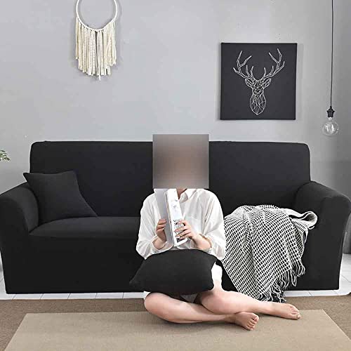 Housse de canapé extensible noire lavable et protection meubles