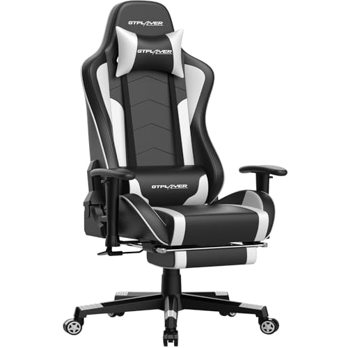 GTPLAYER Chaise Gaming Repose-Pieds Haut-Parleur Bluetooth Fauteuil Gamer Gris Siège...