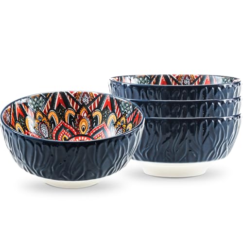 Boho-Cereal-Bowls-Ceramic-Soup-Bowls-Set-of-4-28-Oz-Deep-Colorful-Bowls-Set-for-Kitchen-Dishwasher-Microwave-Safe-Decorative-Vibrant-Bohemian-Bowls-for-Oatmeal-Ice-Cream-Salad-Pasta-Blue Boho Cereal Bowls Ceramic Soup Bowls Set of 4 28 Oz Deep Colorful Bowls Set for Kitchen Dishwasher Microwave Safe Decorative Vibrant Bohemian Bowls for Oatmeal Ice Cream Salad Pasta Blue