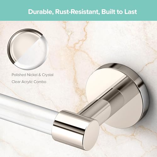 Image of Gatco 5720 Clarion 24 inch Bathroom Towel Bar, Polished Nickel, Wall-Mounted Towel Rack, Crystal-Clear Acrylic Modern Bathroom Accessory