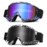 Micnaron Motorcycle Goggles, 2 Pack Dirt Bike Goggles ATV Goggles MX Goggles Powersport Goggles Wind