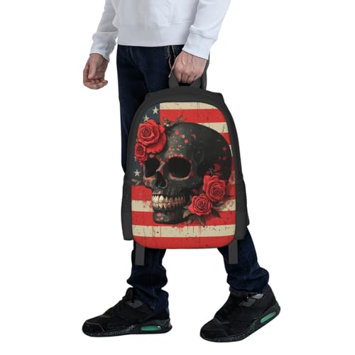 Image of Floral Skull Print Backpack For Men Women Lightweight Daypack For Daily Commutes Business Travel Hiking
