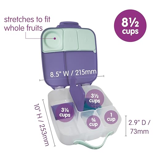 Image of b.box Lunch Box for Big Eaters All Ages - 8.5 Cup Leak Proof Bento Box with 4 Compartments, School Lunch Container with Ice Pack, Dishwasher Safe, BPA-Free, PFAS-Free - Lilac Pop