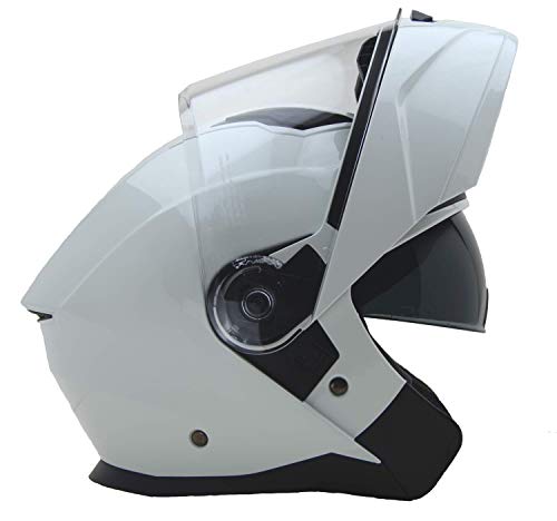 Vega Helmets 45000-154 Caldera Modular Motorcycle & Snowmobile Helmet 30% Larger Shield and Sunshield , Caldera Pearl White , Large