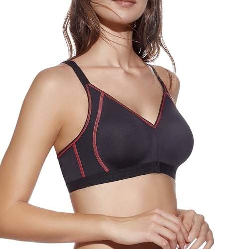 Selene, Sujetador Deportivo para Mujer en Microfibra Transpirable, Sin Aros ni Relleno, con Cierre Frontal, Colección Nora, Color Negro, Talla 100B
