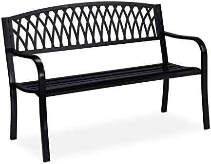 Relaxdays Garden Bench, 2 Seater Park Seat, Rustic Design, Comfortable Outdoor Furniture, Metal, 87 x 127 x 60 cm, Black Relaxdays Garden Bench, 2 Seater Park Seat, Rustic Design, Comfortable Outdoor Furniture, Metal, 87 x 127 x 60 cm, Black