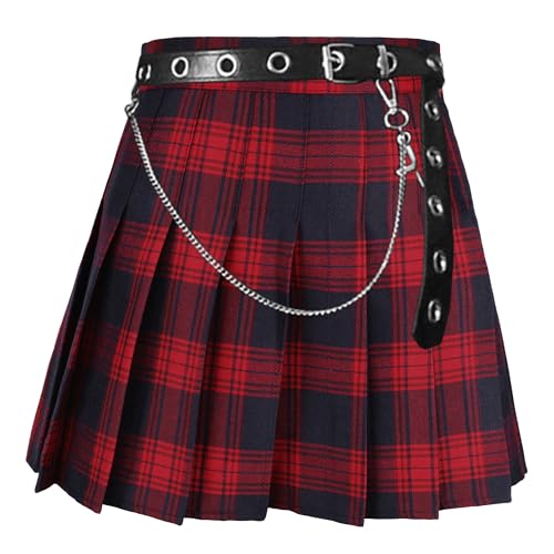 AULKEEP Womens Goth Black Mini Skirt with Belt Punk High Waist Plaid Skirts for Women for Streetwear2