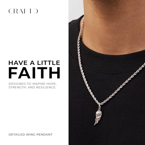 CRAFTD | Wing Pendant Necklace | 20.5" Chain Link with 20MM x 20MM Pendant | Waterproof, Heat & Sweat Resistant | Gifts for Men | Men's Jewelry |2