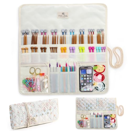 MYBAGZING Estojo Organizador de Agulhas de Tricô de até 35,6 cm, Armazenamento Rotativo para Agulhas de Tricô Retas e Circulares, Bolsa Organizadora de Agulhas de Crochê, Estojo de Acessórios de Tricô