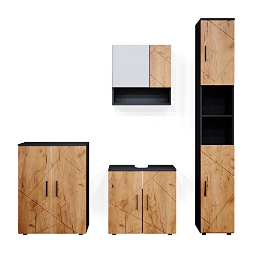 Vicco Meubles Bain Irma, Chêne doré/Anthracite, 4 pièces, avec Armoire Haute et Commode