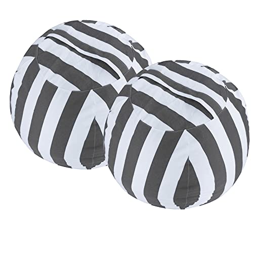 Image of Miaowater 2 PCS Stuffed Animal Storage Bean Bag Chair Cover, Cotton Canvas Beanbag with Zipper for Organizing Kid's and Adults Room Vertical Stripe Grey 24"
