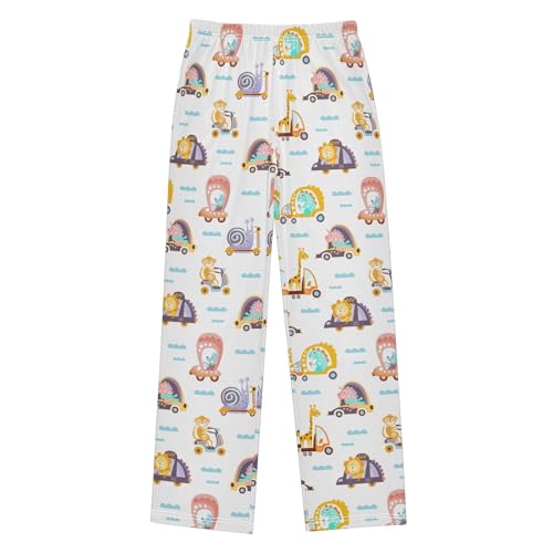 ZZXXB Giraffe Lion Riding Car Boys Long Pants Soft Trousers Elastic Waist Kids Lounge Bottoms with Pockets S-XL