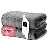 LIVIVO Electric Heated Blanket, 160x130cm – Ultra Soft Fleece Electric Over Blanket Throw with 9 Heat Settings, Timer, Auto Shut-Off – Energy Efficient & Machine Washable - Grey