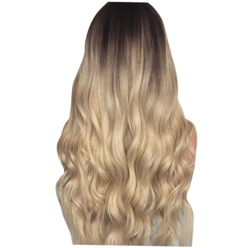 LOORGVEL 棕色挑染??色中ロングカールウィッグ 耐熱ファッション女性用ヘアカバー コスプレやハロウィン仮装に 通気性良好で長快適な装着