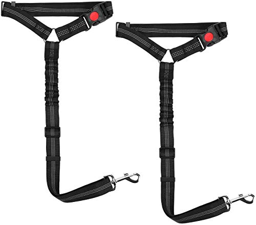 elloLife 2 Cinturón de Seguridad de Coche para Perros, Arnés del Cinturón de Nylon Ajustable Universal para trasportar Mascotas 2pcs/Pack Más Duradero