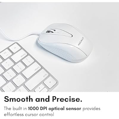 Macally USB Wired Mouse with 3 Button, Scroll Wheel, 5 Foot Long Cord, USB Mouse for Laptop and Desktop, Computer Mouse Compatible with Apple Macbook Pro / Air, iMac, Mac Mini, Windows PC (TURBO)