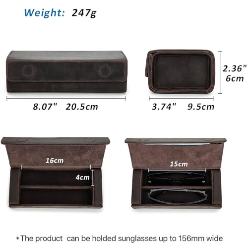 Image of CONTACTS Genuine Leather Sunglasses Travel Case Hard Eyeglasses Box Vintage Eyewear Holder Travel Accessories