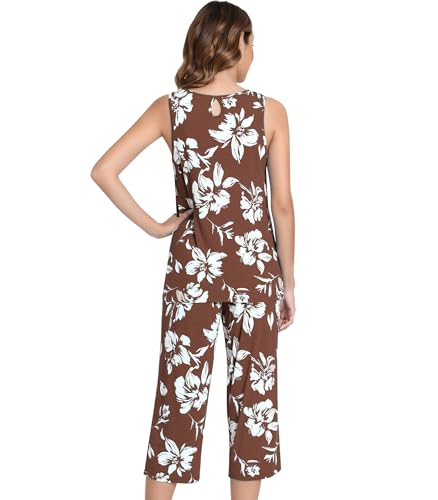 Image of NACHILA Pajamas for Women-Viscose Made from Bamboo, Sleeveless Pjs Tank Top Capri Pants Pajama Sets Cooling Sleepwear