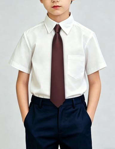 Image of Hi-Tie Pretied Boys Ties Solid Color Kids Adjustable Necktie Lapel Pin Clip Set Age 8-12 Wedding School Graduation