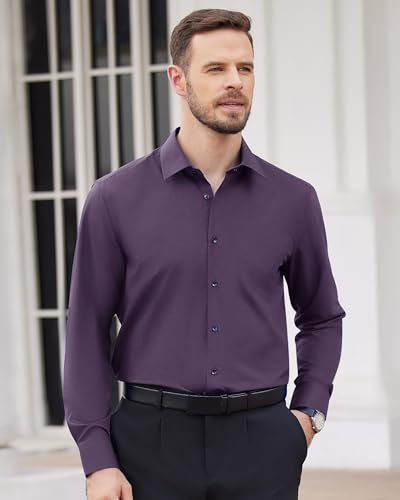 Image of Alimens & Gentle Men's Dress Shirts Long Sleeve Wrinkle Free Stretch Business Casual Wedding Button Down Shirt