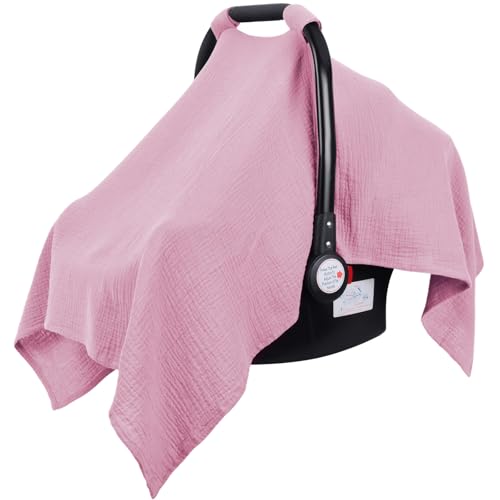 Image of Metplus Muslin Car Seat Cover for Babies - Carseat Stroller Cover Infant Stroller Covers for Boys and Girls, Breathable & Lightweight, Fits Most Strollers & Baby Car Seats