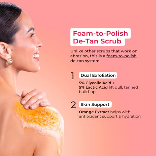 Image of Hula Hoop Foaming 10% De-Tan Body Scrub by Foxtale | Tan Removal & Soft-Smooth Skin | 5% Glycolic Acid, Lactic Acid & Azeloglycine | For Women & Men | All Skin Types | 200g