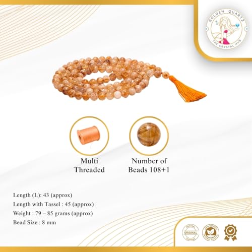 Image of Citrine Mala Natural Crystal Gemstone 8mm 108 Beads Jap Mala for Meditation, Pooja, Chanting, Wearing (8mm, Citrine)