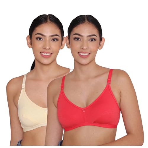 Image of INKURV Everyday Bra for Women's and Girls | Non Padded | Non Wired | Full Coverage Bra in Rich Cotton Fabric - Paris | Combo of 2 |