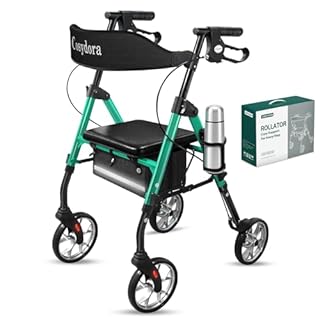 Cosydora Rollator Walkers for Seniors with Seat, 13.6 Lbs Ultra Lightweight Foldable Rolling Walker, 350Lbs Heavy Duty Aluminum, 8" All Terrain Wheels, Dual Adjustable Height, Shimmer Green