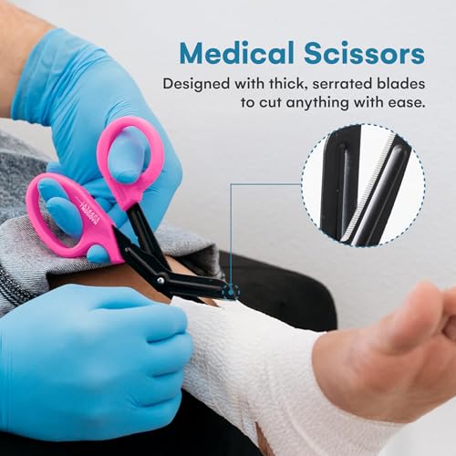 Image of Madison Supply 2 Pack Trauma Shears - 7.5 Inch Nurse Scissors with Quality Stainless Steel, Non-Stick Fluoride-Coated Blades, High-Impact Handles - Medical Bandage Scissors - Pink