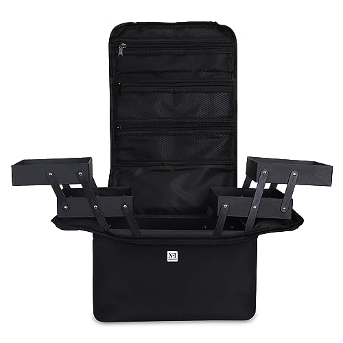 Image of NFI essentials Large Makeup Case, Professional Beauty Train Case Bag, Vanity Travel Brush Case with 4 Trays and Strap, Large Storage Make up Box Cosmetic Organizer