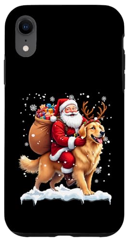 Merry Christmas 2025 Père Noël chevauchant Le Golden Retriever Coque pour iPhone XR