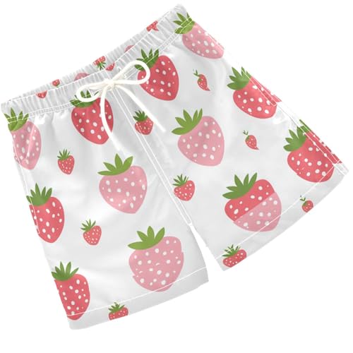 Pigsaly Boys' Swim Board Shorts Green Leaves Strawberry Boy's Swim Trunks Kids Swimwear S