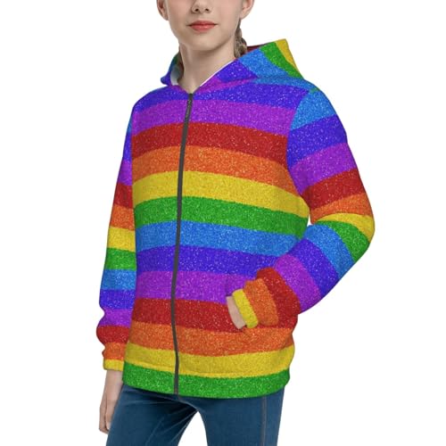 Colorful Glitter Rainbow Kid Hoodies Boys Zip Up Sweatshirts Girls Pullover with Pocket