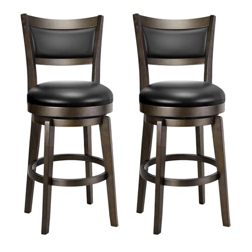 Comparison: Best Stools For Kitchen Island 8 PrimeZone Swivel Bar Stools Set of 2, 24 Inch Counter Height Barstools, Black Faux Leather Bar Stool with High Backrest & Solid Wood Legs & Wrap-around Footrest, Counter Stools for Kitchen Island, Pub