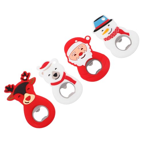 VERDANVERSE 4pezzi Apribottiglie Di Natale Tema Natale Portatili e Leggeri Per Birra e Bibite Design Di Pupazzo Di Orso Cervo e Babbo Per Cucina e Feste