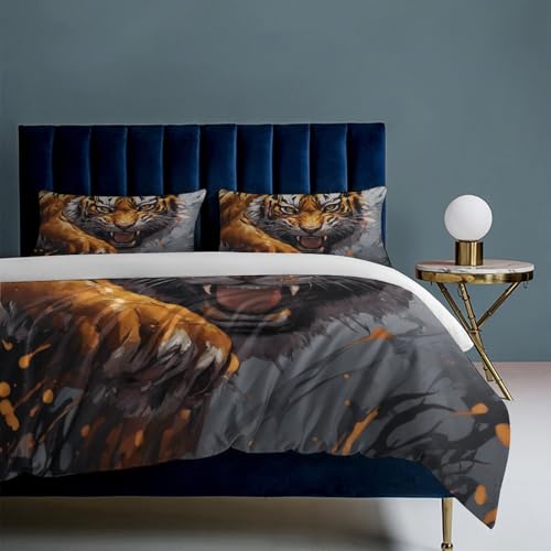 ZGDPBYF Conjunto de capa de edredom de pelúcia Tiger Wildlife, super macio, presas de tigre e garras