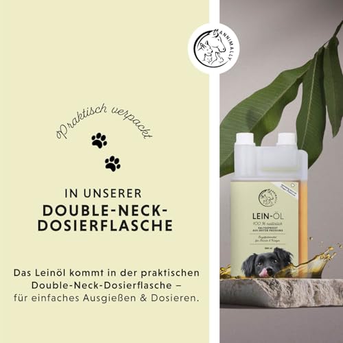 Annimally Leinöl für Hunde 500ml - Leinöl Hunde kaltgepresst reich an Omega 3 & 6 Fettsäuren & Vitamin B -Barf Öl für Hund, Katze und Pferd geeignet Reines Naturprodukt aus Deutschland - Leinöl Hund