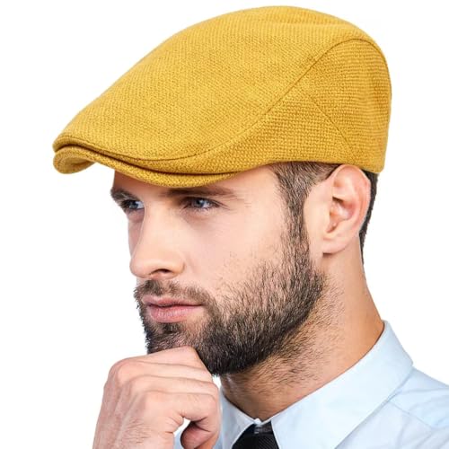 LADYBRO Flat Cap Newsboy Hats for Men Adjustable (Polyester Blend Yellow)